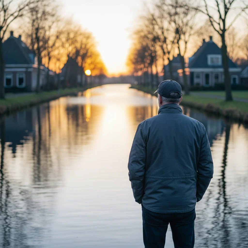Man boven de 50 geniet van een actieve levensstijl langs een Hollands kanaal